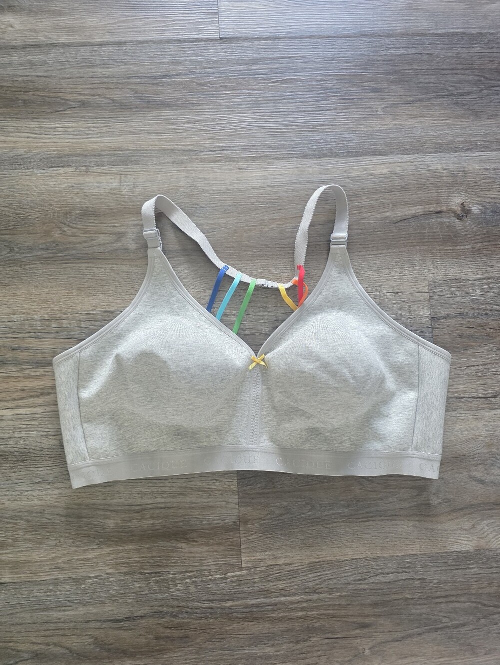 Cacique Light Gray Wns Comfort Bralette with Rainbow Back Straps Size 48DDD